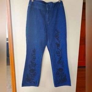 Liz VINTAGE Y2K LIZ CLAIBORNE WOMENS JEANS BLACK VELVET ROSE ACCENTS Size 8P